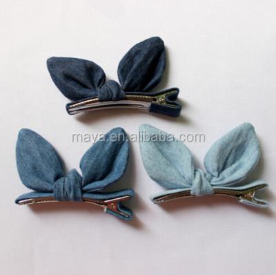 China 2016 Hot-sales Korean handmade rabbit ear clip hair accessories denim cat ears bow for sale