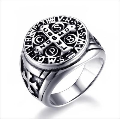 China Stainless Steel-Titanium Christian Three Leaf Steel Cross Ring for sale