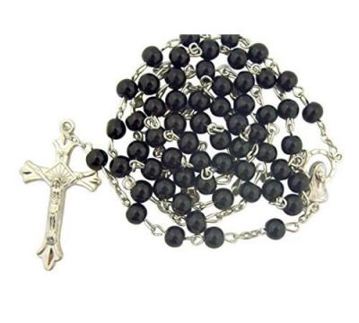 China Rosary Black Glass Beads Large Religious Rosary 6mm Beads For Men Or Boys for sale