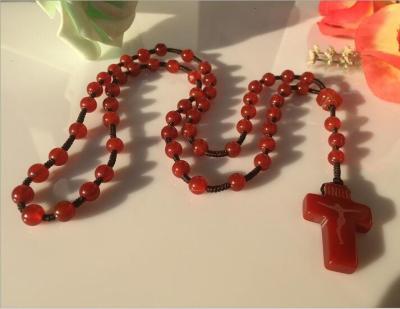 China Natural Virgin Mary Bitter Rose Long Rosary Cross Necklace Agate Boutique Agate Pendant Safe for sale