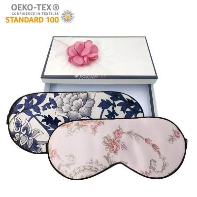 China Real Amazon hot sale printed 100% pure silk printed eyemask with adjustable elastic band eyemask logo design custom for sale