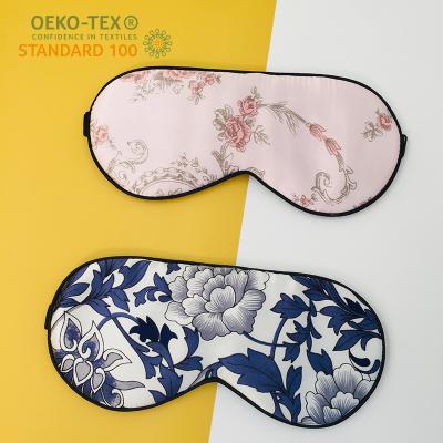 China Printed with elastic band style adjustable 100% pure silk eyemask printed logo new real custom design custom made eyemask with adjustable elastic band for sale