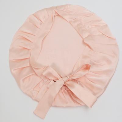 China Fashion Simple Beautiful Color Silk Night Sleep Hat With Ribbons Silk Turban Sample Hood Hair Ready Silk Hood for sale