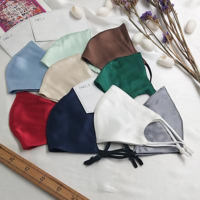 China Wholesale Luxury Face Mask Colorful Silk Satin Reusable Luxury Face Mask Breathable Washable Double Layered Tapered Cut Face Mask for sale