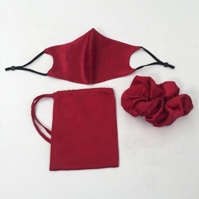 China Ear Hanging New Design Pure Natural Silk Face Cover100% Facemask Set With Pocket Silk Scrunchies for sale