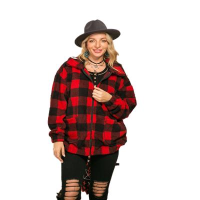 China Breathable Ready To Ship Winter New Plus Size Jackets Plaid Jacket V-Neck Coat For Women for sale