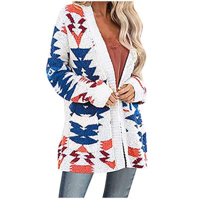 China 2021 Breathable Fashion Wholesale Women Autumn Bulks Long Aztec Print Cardigan Sweater Coat for sale