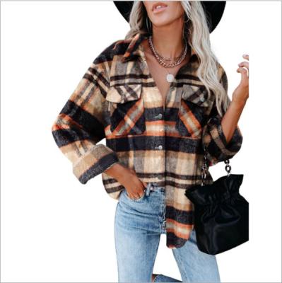 China Amazon Fashionable Custom Made Plaid Long Sleeve Shacket Jacket Breathable Hot Selling Oversized Oversized Overshirt For Women for sale