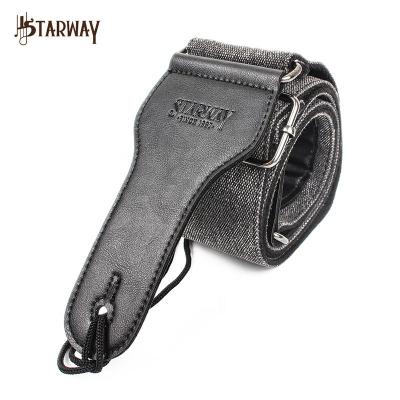 China STARWAY cotton and nylon jeans guitar strap backpack purse with leather strap for guitar bass electric guitar for sale