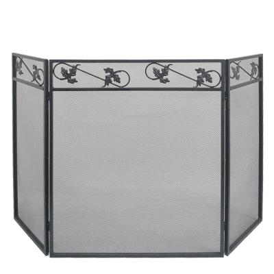 China 3-Panel Iron Fireplace Screen Guard Barrier Accessories Steel Spark Guard Mesh Cover S38283BK for sale