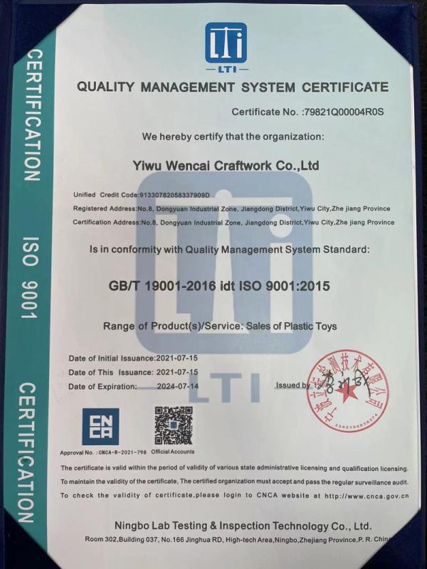 ISO9001 - Yiwu Wencai Craftwork Co., Ltd.