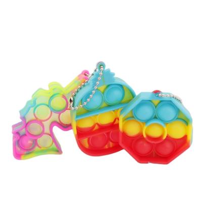 China Funny Sound Toy Mini Fidget Keychain Stress Relief Toy Unicorn Pineapple Round Push Bubble Sensory Key Chain Set Toy for sale