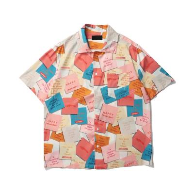 China Full Sleeve Geometric Printed Oversized Short Sleeve Men's Shirt Breathable Streetwear Apparel for sale