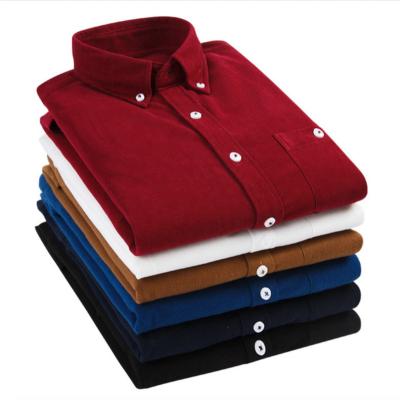 China Breathable Solid Color Corduroy Mens Shirt Fabric Button Down Shirt Manufacturer for sale