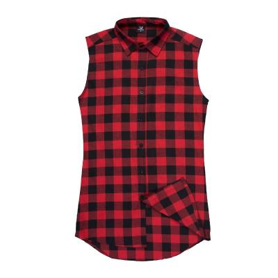 China Fashion Men Hip Hop Plaid Shirt Breathable Sleeveless Flannel Shirt Side Zipper Plus Size Shirts for sale