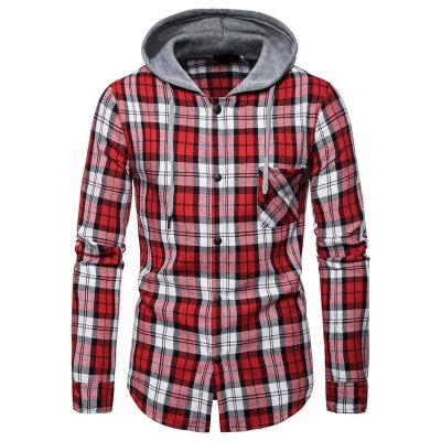 China Plaid Hooded Shirt Casual Mens Flannel Shirts Breathable Flannel / Brushed Twill Check for sale