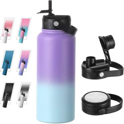 China PORTABLE Stainless Steel 32oz Water Bottle with 3 Lids - Straw-Spout-Handle Lids, Vacuum Wide Mouth Metal Reusable Water Bottles for sale