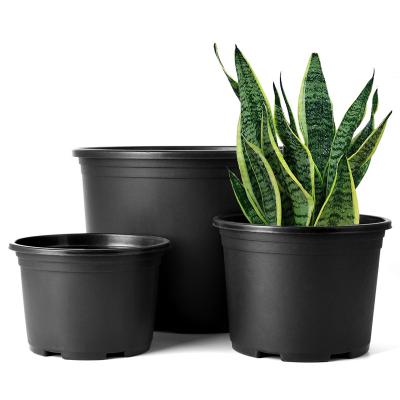 China Black Flower Pots Minimalist Durable Hard Plastic Plant Pots Large 1 Gallon Flower Pot for sale