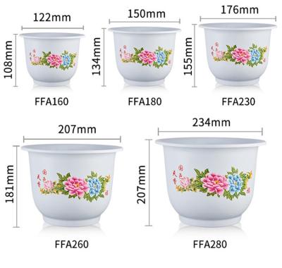 China Modern Factory direct manufacture cheap plastic peony flowerpot with printed design for sale