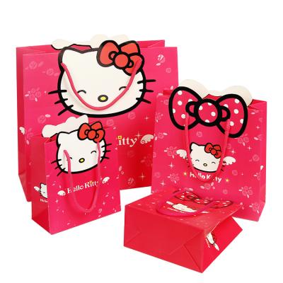 China Recycled Materials Factory Direct Wholesale Ready To Ship Custom Hello-Kitty Gift Bags Logo Birthday Gift Bag for sale