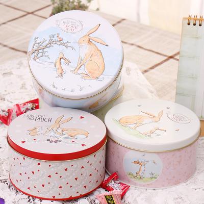 China Recyclable Bespoke Safe Cute Round Metal Tin Plate Food Cookie Tin Box For Packaging for sale