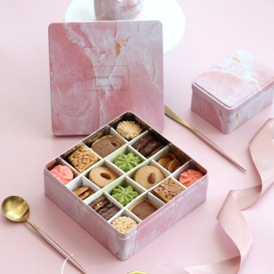 China Manufacturer Recyclable Wholesale Bespoke Empty Metal Square Gift Cookie Tin Box for sale