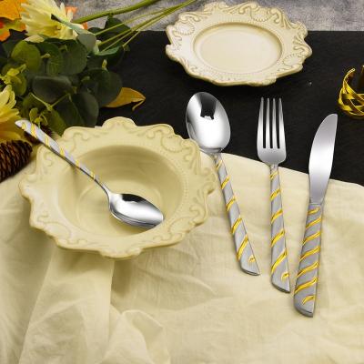 China Nordic viable commercial stainless steel cutlerygold satin plated flatware spoon knife dinner fork set for sale