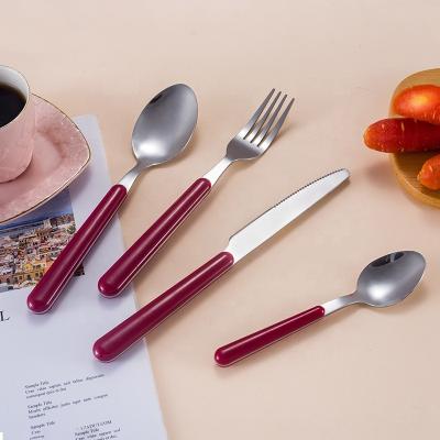 China Portable Red Picnic 304 Sustainable Camping Flatware Travel Stainless Steel Spoon Fork Knife Cutlery Set for sale