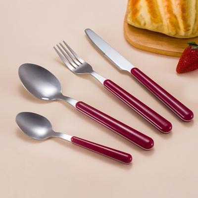 China Durable 25 PCS ABS Plastic Plastic Silverware Wholesale Durable Handle 18/0 Stainless Steel Cutlery Set For Picnic Camping for sale