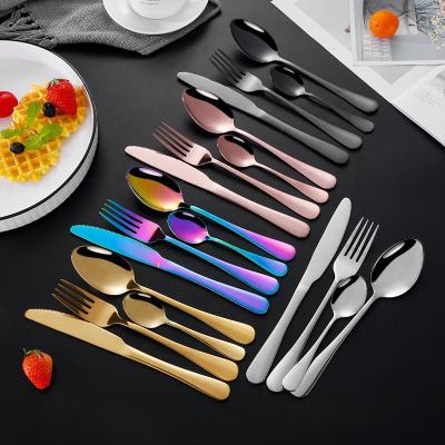 China Stainless Steel Cutlery Flatware Silverware Gold Spoon Fork Set Dinner Viable Nordic Fancy Knife for sale