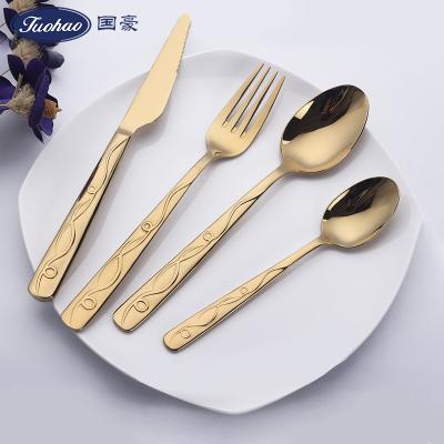 China Viable Silverware Organizer Wedding Gold Flatware Set Serving Forks Knives Stainless Steel Gold Flatware Spoon Set for sale