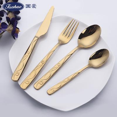 China Modern Wedding Fancy Silverware Flatware Set Sustainable New Design Bronze Brushed Gold Cutlery Sets for sale