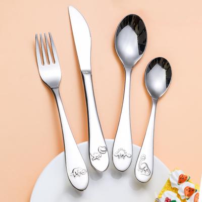 China Sustainable 2021 Cute Children's Cutlery Spoon Set Stainless Silverware Flatware Cutlery Set Cartoon for sale