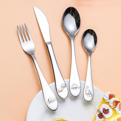 China Durable 18/10 Stainless Steel Dinosaur Cartoons Pattern Set Cute Dining Kid Flatware Children's Cutlery Set for sale