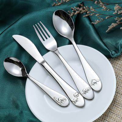 China 100% Safe Toddler Silverware Set Sustainable Cartoon Forks And Spoons 4 Piece Flatware For Baby Child for sale