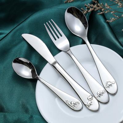 China Kids Knife Fork Spoon Dinosaur Pattern Cutlery Sustainable 18/10 Set Stainless Spoon And Fork For Kids With Case for sale