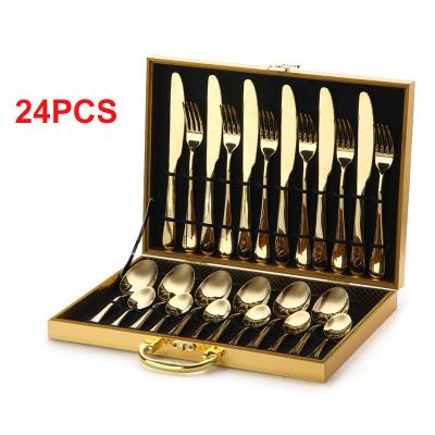 China Viable Wholesale Popular Silverware Stainless Steel Gold Spoon Restaurant Flatware Gift Set Knife Spoon Fork Cutlery Set for sale