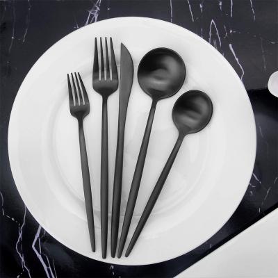 China Sustainable Unique Design Black Stainless Steel Spoon And Fork Set Black Flatware for sale