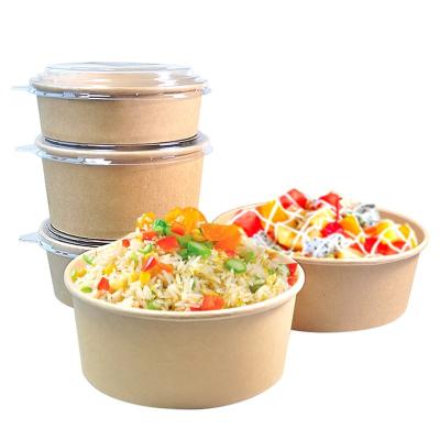 China Disposable Disposable Takeout Food Container Serving And Kraft Paper Salad Bowl Lids for sale