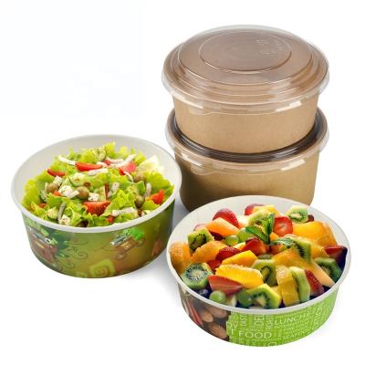 China 1000ml Food Grade Disposable Biodegradable Kraft Paper Salad Bowl With Clear Lid for sale