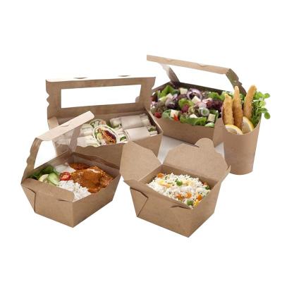 China Recyclable Wholesale Healthy Salad Fruit Paper Packing Box Lunch Packing Takeout Box With PET Window for sale