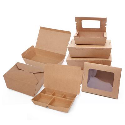 China Recyclable Custom Disposable Brown Chinese Food Take Out Boxes Packaging Container Kraft Paper Lunch Boxes for sale