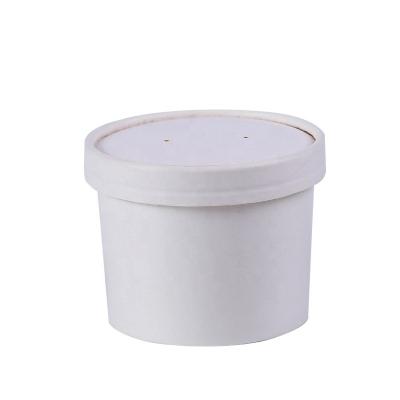 China Recyclable Disposable Hot Soup Container Custom Printed White Cardboard Kraft Paper Soup Cup With Paper Lid for sale