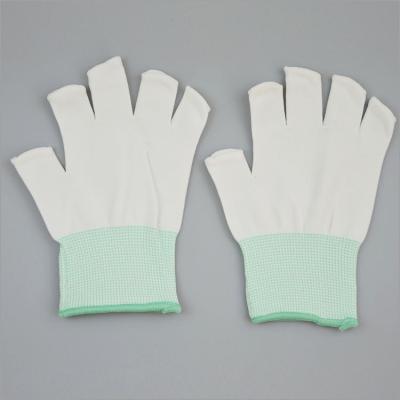 China Lint Free Seamless Knit Half Finger Cleanroom Glove Liners Thin And Comfortable for sale