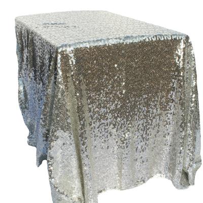 China Durable 6ft Fancy Silver Wedding Rectangular Sequin Tablecloth Cover For Banquet Party for sale