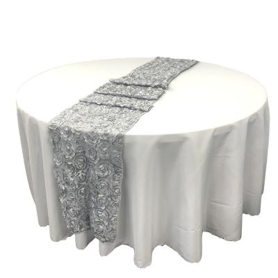 China Wholesale Wedding Decoration White Flower Satin Stripe Rosette Table Runner for sale