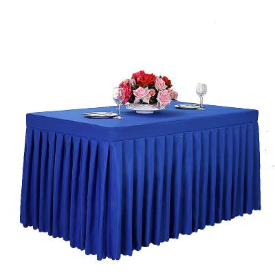 China Decorative Ruffled Disposable Plain Table Skirt Hotel Event Wedding Party Custom Table Skirting for sale