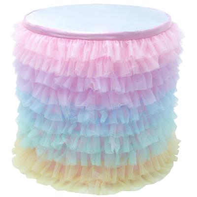 China Disposable colorful fancy tutu Table skirt for round table different design of table edging for birthday wedding banquet for sale