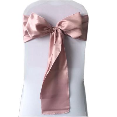 China Factory Party Wedding Decoration Washable Satin Rose Gold Polyester Chair Sashes for sale