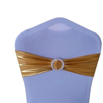 China Durable Gold Spandex Chair Sashes With Buckle For Sale For Wedding Birthday Party Decoration for sale